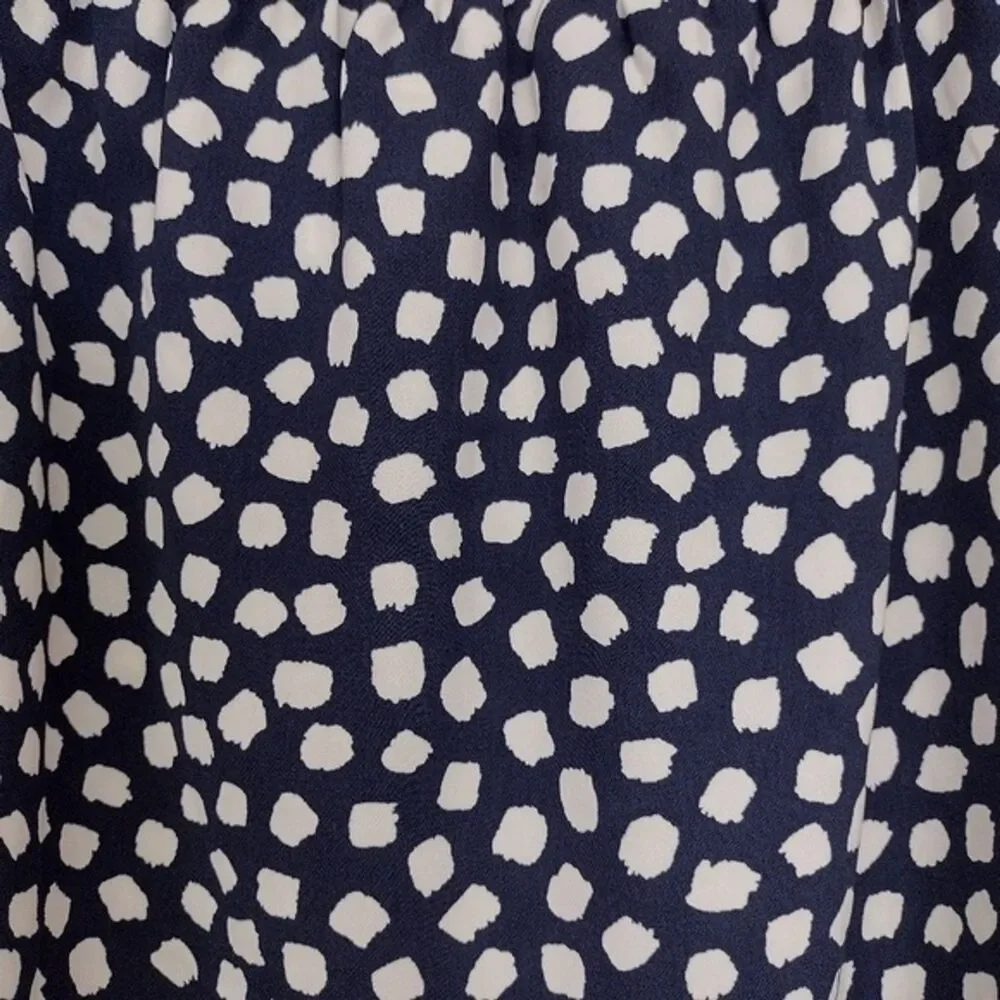 J Crew Blouse Navy/White 3/4 Tie Sleeve Elastic Neck Oversized Sz S Career